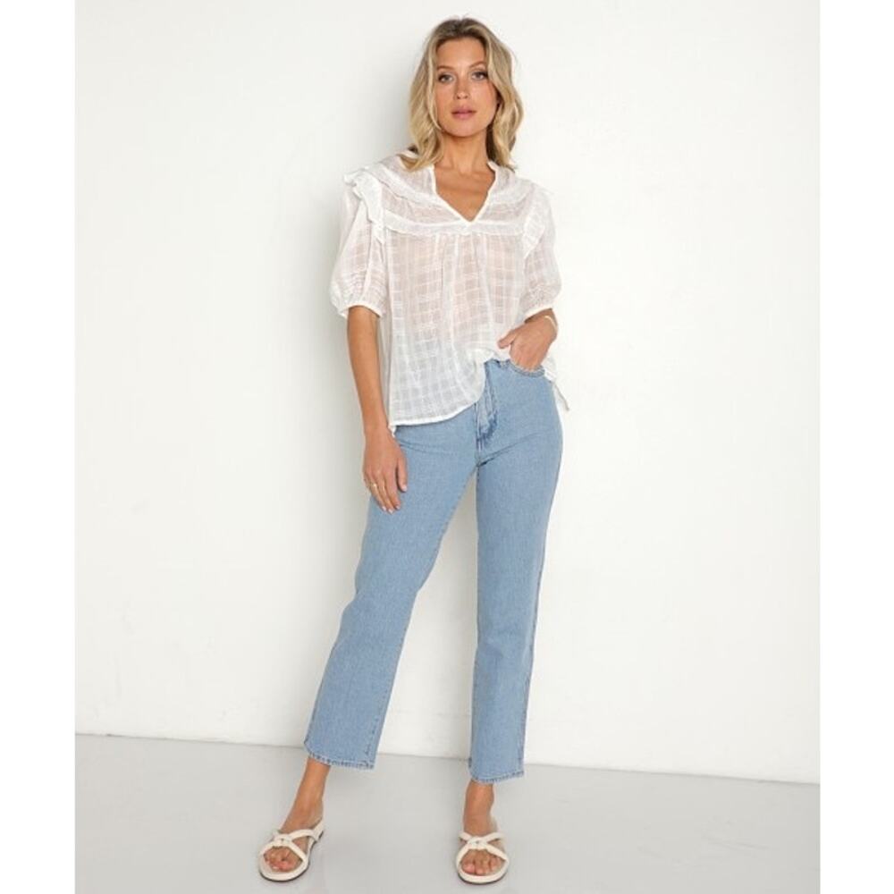 Cleobella Meadowcore Lylah Cotton Ruffled White Blouse Size Large
